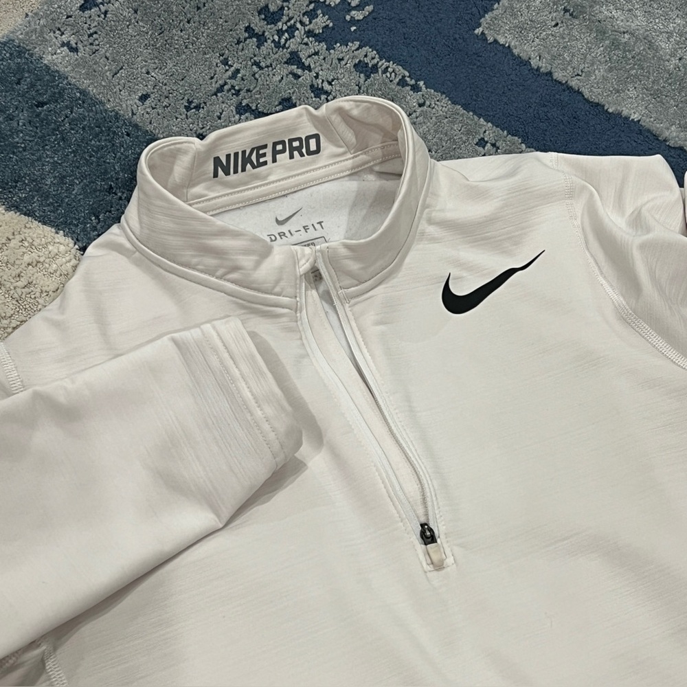 Nike Pro Men's White Long Sleeve Shirt 1/4 Zip Fitted - Picture 7 of 9